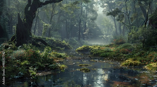 Wallpaper Mural Enchanted Forest Stream: A Tranquil Landscape Torontodigital.ca