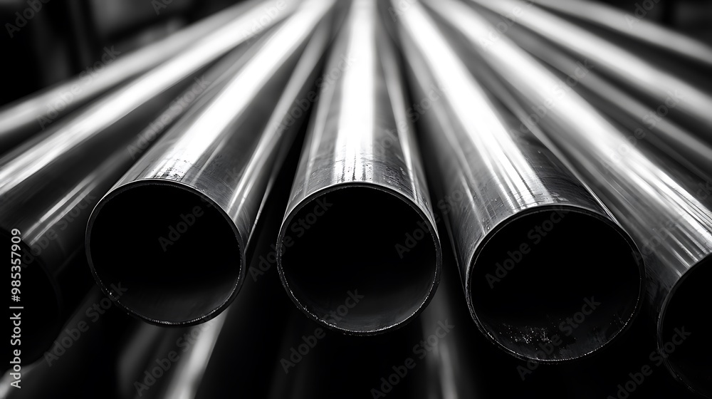 Metallic Pipes in a Row, a Close-Up View Metallic Pipes in a Row, a Close-Up View