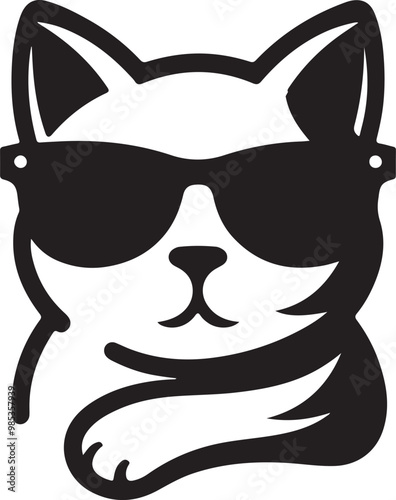 A cat with sunglass logo icon, silhouette style vector art illustration