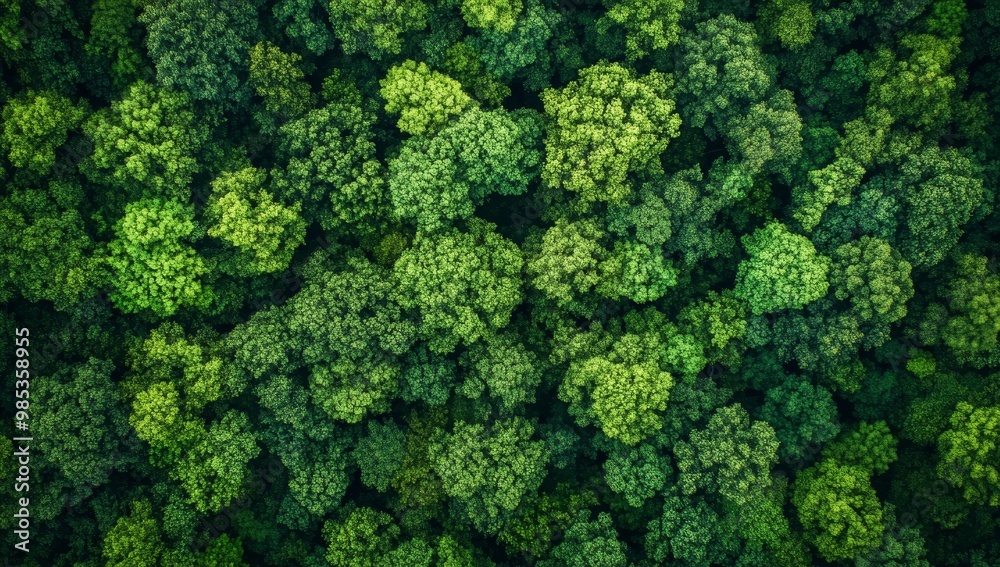 Aerial view of a lush green forest canopy. Aerial view of a lush green forest canopy.