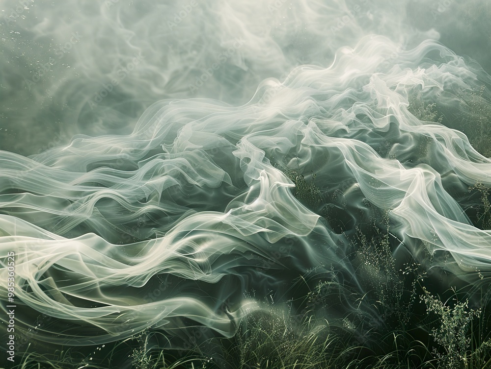 Fototapeta premium Abstract Smoke and Grass: A Dreamy, Ethereal Landscape