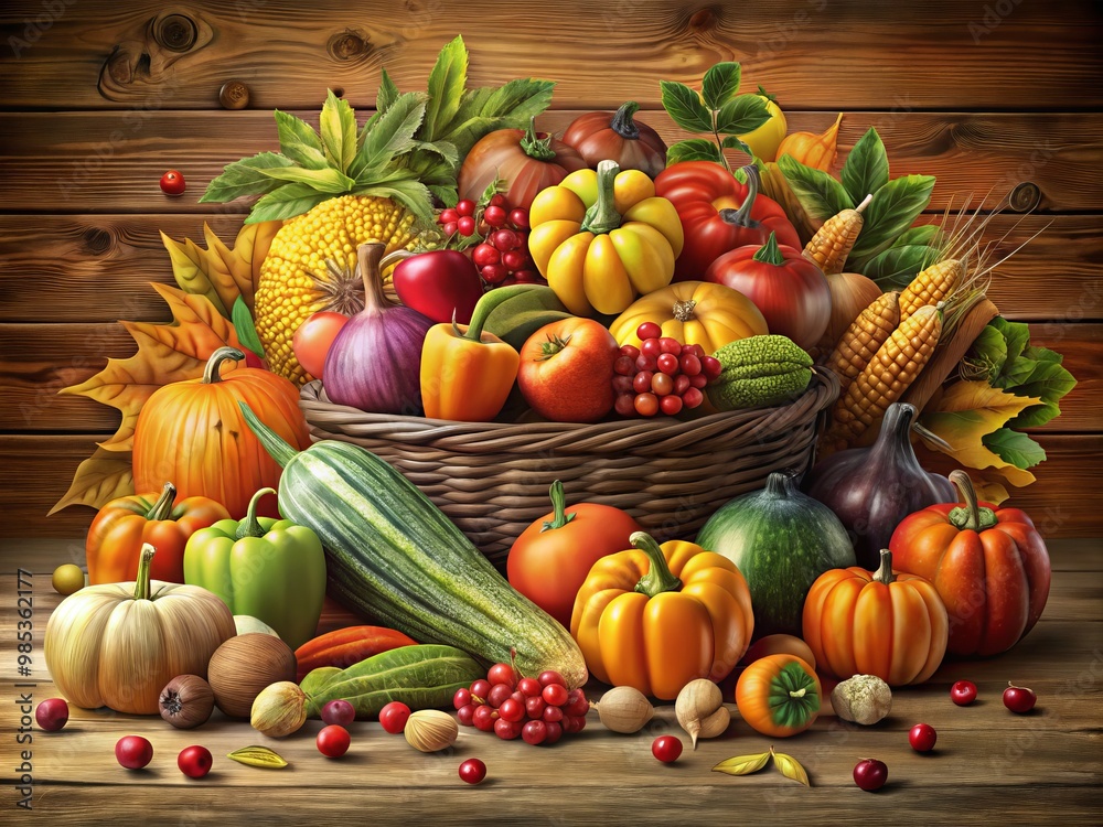 emerald green beans, crimson bell peppers, and sunshine yellow gourds, surrounded by autumn's fiery hues.* emerald green beans, crimson bell peppers, and sunshine yellow gourds, surrounded by autumn's fiery hues.*
