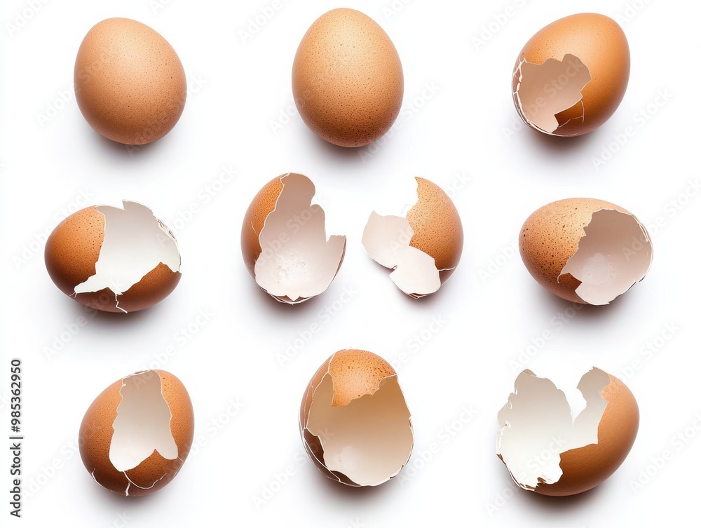 Eggshells broken and half-open isolated on white,