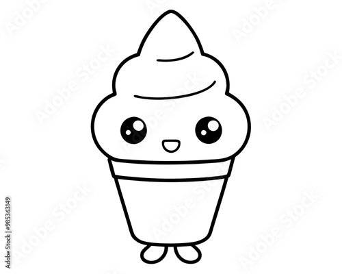 Kawaii Cute Ice cone Cream line art drawing,Cute Ice Cream line art, Ice Cream silhouette