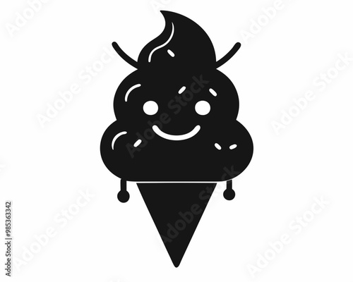 Kawaii Cute Ice Cream cone silhouette vector,Cute Ice Cream silhouette, Ice Cream  vector