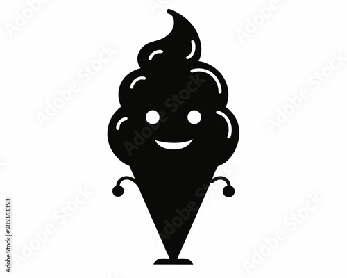 Kawaii Cute Ice Cream cone silhouette vector,Cute Ice Cream silhouette, Ice Cream  vector