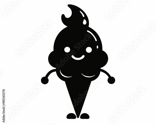 Kawaii Cute Ice Cream cone silhouette vector,Cute Ice Cream silhouette, Ice Cream  vector