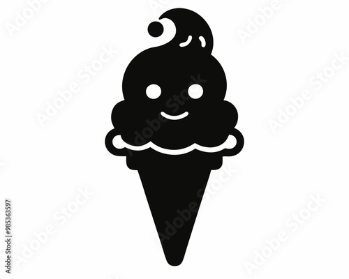 Kawaii Cute Ice Cream cone silhouette vector,Cute Ice Cream silhouette, Ice Cream  vector