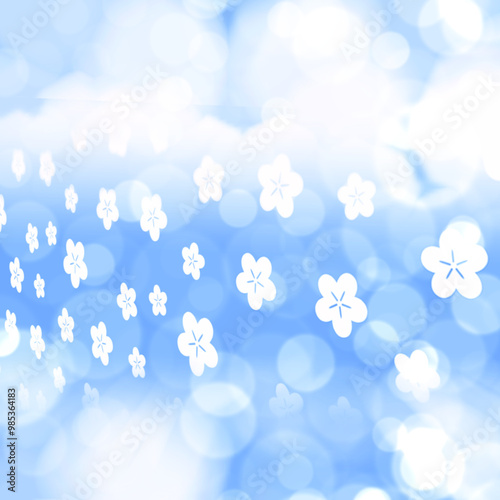 soft white flowers on blue sky and bokeh,Vector beautiful floral background