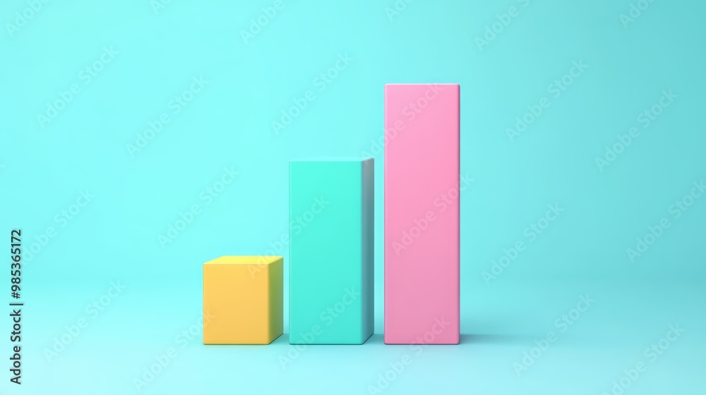 Colorful  3D Bar Chart on Blue Background