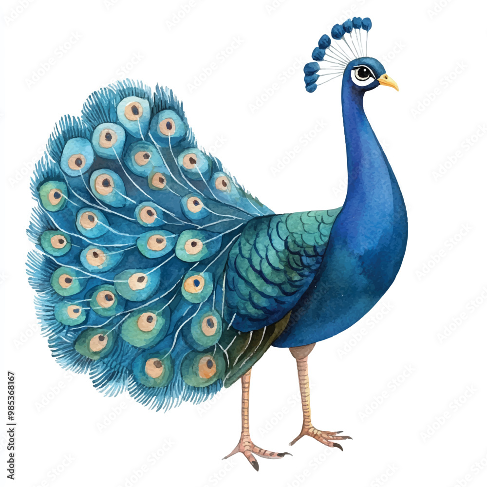 Fototapeta premium Peacock watercolor clipart illustration isolated