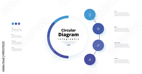 Modern minimalist elegant clean circular 4 steps editable diagram chart infographic design template vector