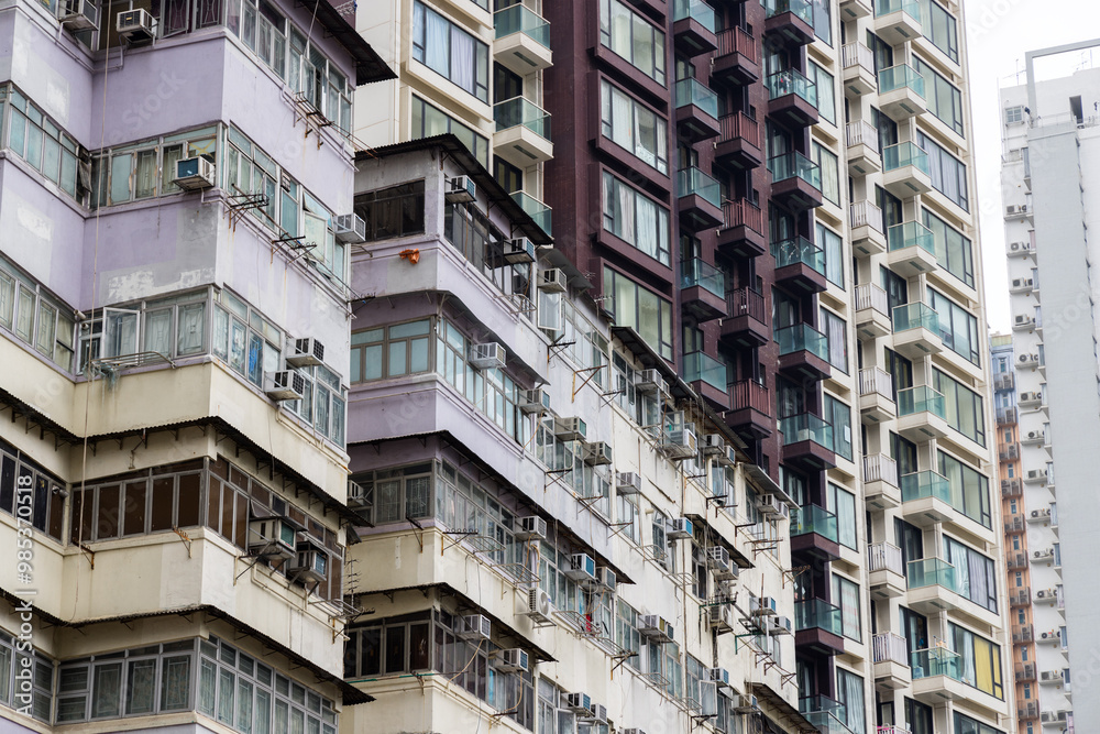 Hong Kong old style residential apartment building facade Hong Kong old style residential apartment building facade