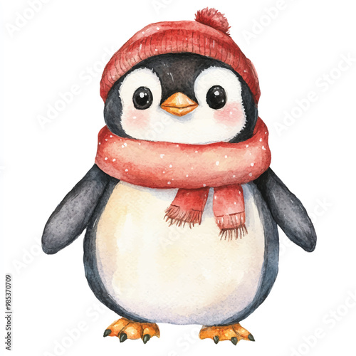 Penguin watercolor clipart illustration isolated