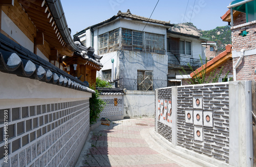 Jahamun-ro, Jongno-gu, Seoul, South Korea - June 11, 2014: Alley with Jeoksan House at Seochon Village. It was Japanese-owned house during the Japanese occupation photo