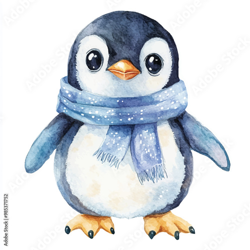 Penguin watercolor clipart illustration isolated