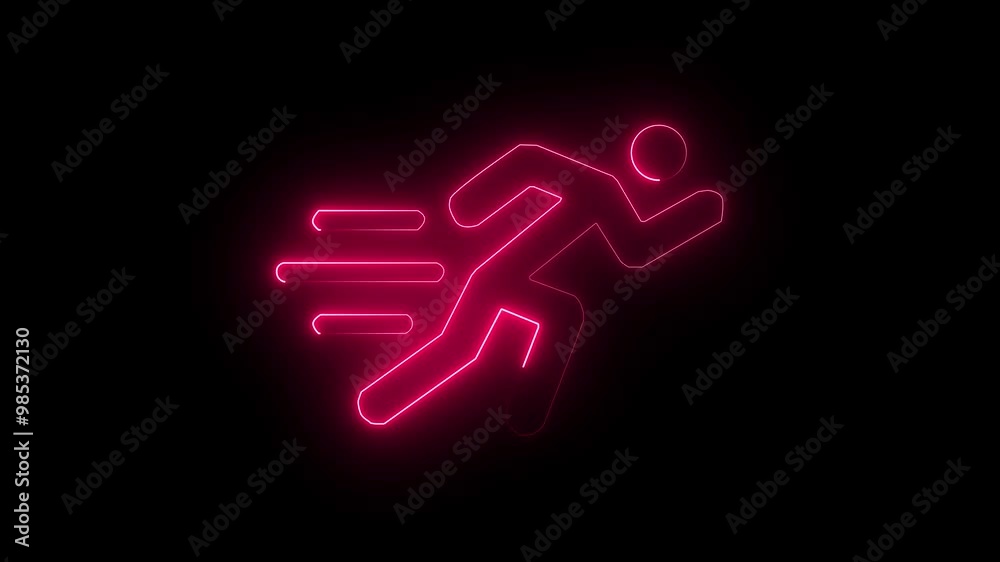Neon Run man icon animated on black background. Neon Run man icon animated on black background.