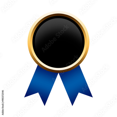 Luxury gold award medal with blue ribbon