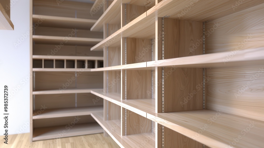 A large wooden shelf with many empty shelves A large wooden shelf with many empty shelves