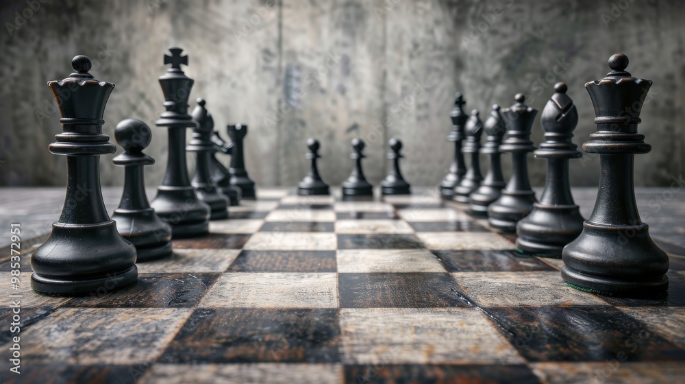 A black and white chess board with a black king and a white king A black and white chess board with a black king and a white king