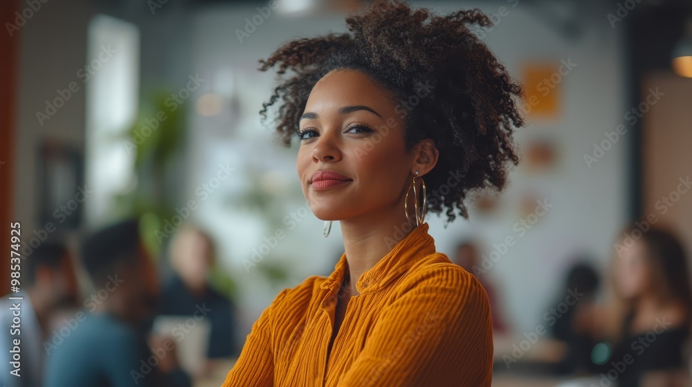 Confident African American Business Woman with Curly Hair in Modern Office Confident African American Business Woman with Curly Hair in Modern Office