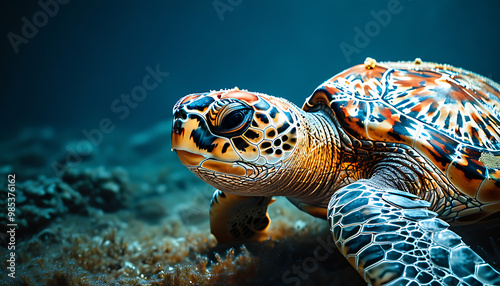 Mystic creatures of the deep sea, close-up shot of sea turtles. photo