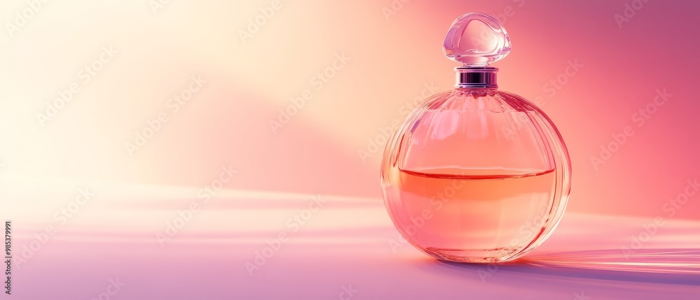 Perfume Bottle on a Pink and Yellow Gradient Background. Perfume Bottle on a Pink and Yellow Gradient Background.