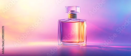 Perfume bottle with a colorful background.