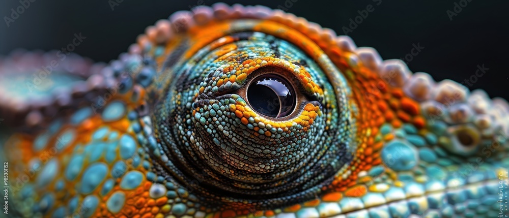 Fototapeta premium Close-Up View of a Colorful Chameleon Eye