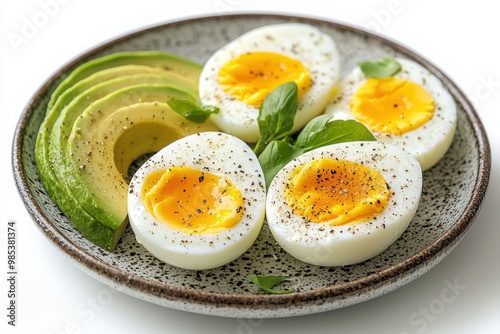 Boiled Eggs with Avocado and Basil.