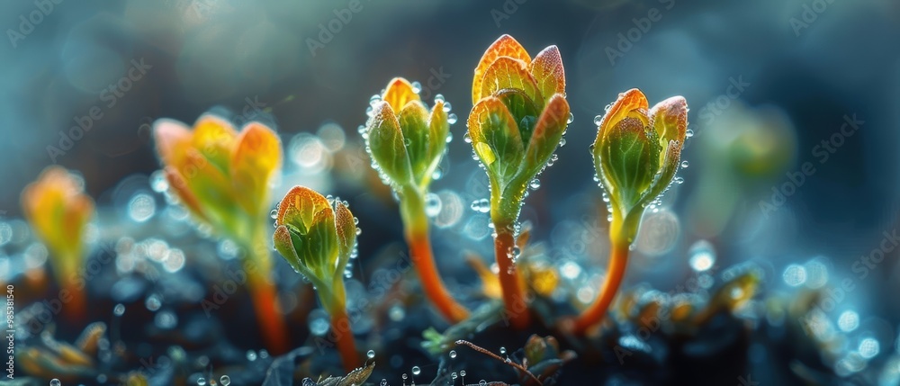 Fresh Green Sprouts Emerging in Morning Light Fresh Green Sprouts Emerging in Morning Light