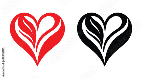 Red and black heart vector icons. Vector hearts for valentine day. Unique heart icons. Heart sign.