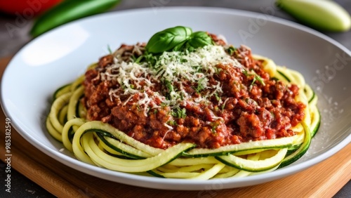  Delicious pasta dish with meat sauce and fresh basil