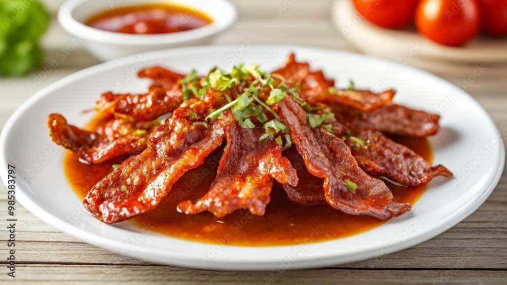 Deliciously cooked bacon strips ready to savor Deliciously cooked bacon strips ready to savor