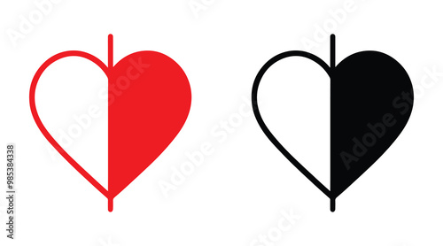 Red and black heart vector icons. Vector hearts for valentine day. Unique heart icons. Heart sign.