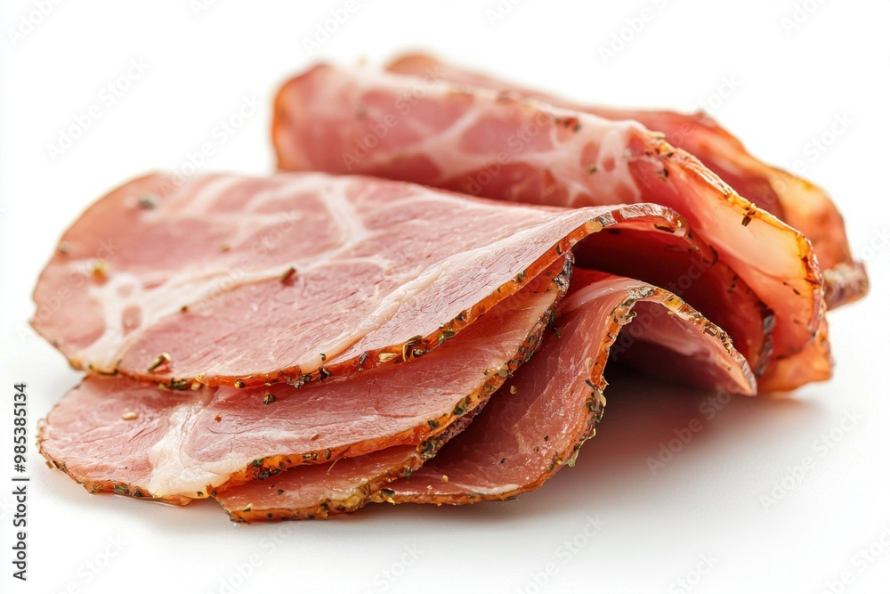 Obraz premium Closeup of Sliced Smoked Ham with Herbs.