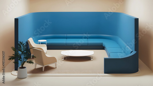 Scandinavian Minimalist Interior Sofa and Coffee Table with Pastel Colors Empty Wall Mockup 3D Illustration. photo