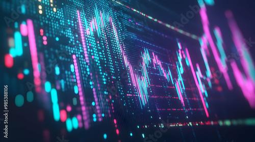 Abstract digital stock market graph with neon colors.