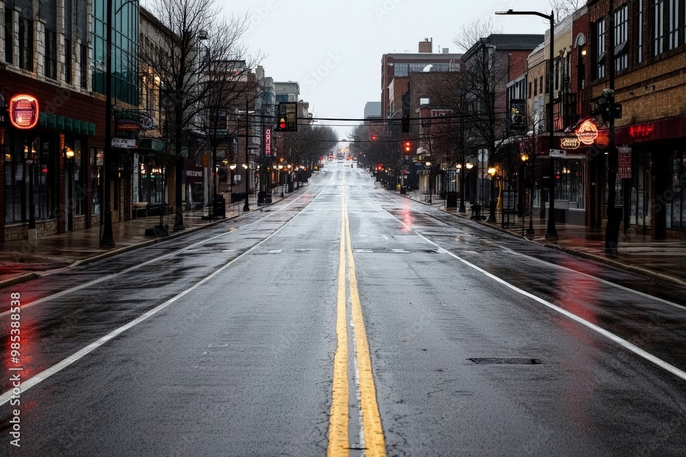 A deserted downtown area, formerly bustling with commerce, now empty and silent, depicting the economic devastation A deserted downtown area, formerly bustling with commerce, now empty and silent, depicting the economic devastation
