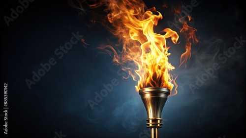 Burning torch with fiery flames , fire, flower, flame, burning, torch, heat, blaze, bright, hot, orange, red, intense, glowing