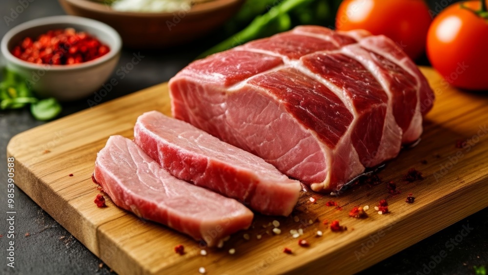 Deliciously marinated pork belly ready for the grill Deliciously marinated pork belly ready for the grill