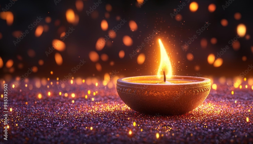 Diwali diya, glowing bokeh lights, warm tones, colorful festival decorations, festive night scene Diwali diya, glowing bokeh lights, warm tones, colorful festival decorations, festive night scene