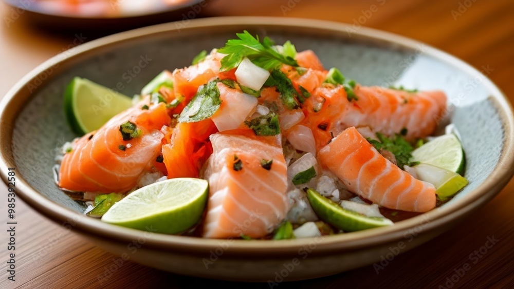  Freshly prepared sushi with lime and cilantro ready to enjoy