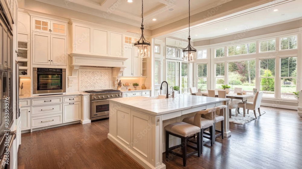 Spacious family kitchen with a large island, dual ovens, and plenty of storage, perfect for entertaining and cooking together. Spacious family kitchen with a large island, dual ovens, and plenty of storage, perfect for entertaining and cooking together.