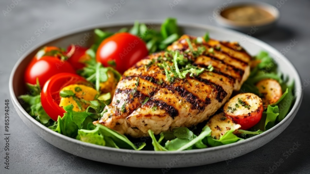 Delicious grilled chicken and vegetable salad ready to be enjoyed Delicious grilled chicken and vegetable salad ready to be enjoyed