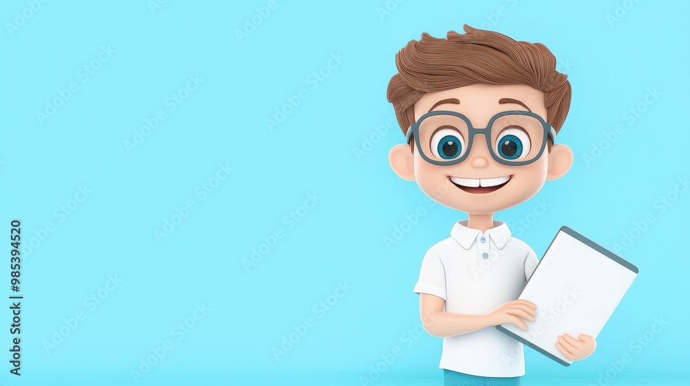 Cheerful Boy Holding a Blank Sign in Bright Background Cheerful Boy Holding a Blank Sign in Bright Background