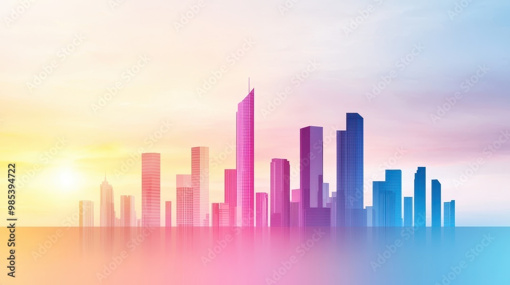 Vibrant City Skyline with Soft Gradient Background Vibrant City Skyline with Soft Gradient Background
