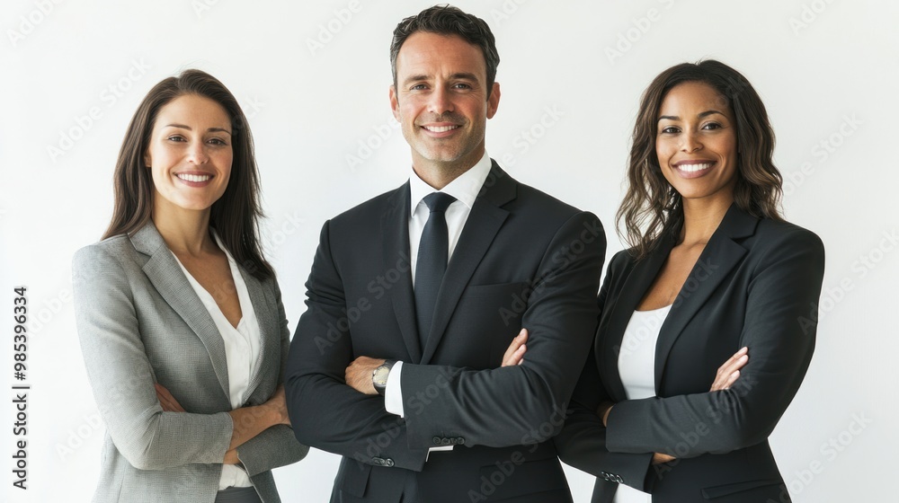 Three people in suits and ties pose for a photo Three people in suits and ties pose for a photo