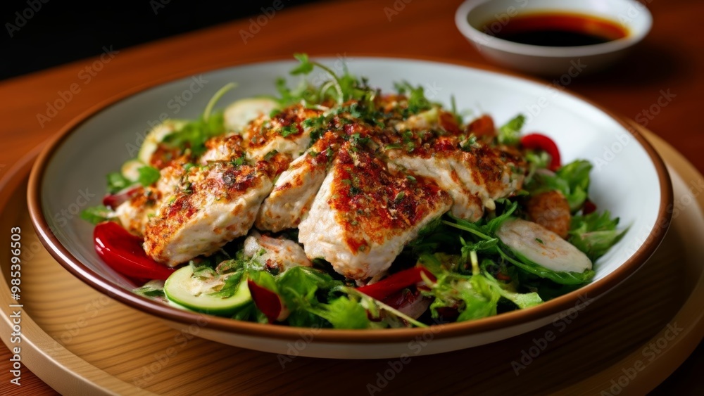 Deliciously grilled chicken salad ready to be savored Deliciously grilled chicken salad ready to be savored