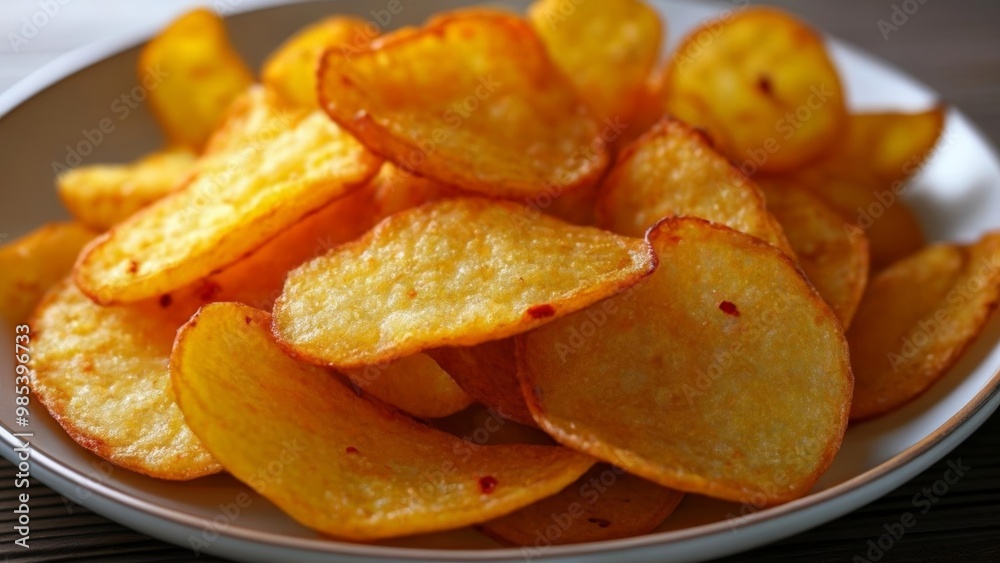 Deliciously crispy potato chips in a bowl Deliciously crispy potato chips in a bowl